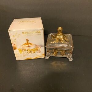 Kaida Glass Decorative Box with Gold Accents. New In Box